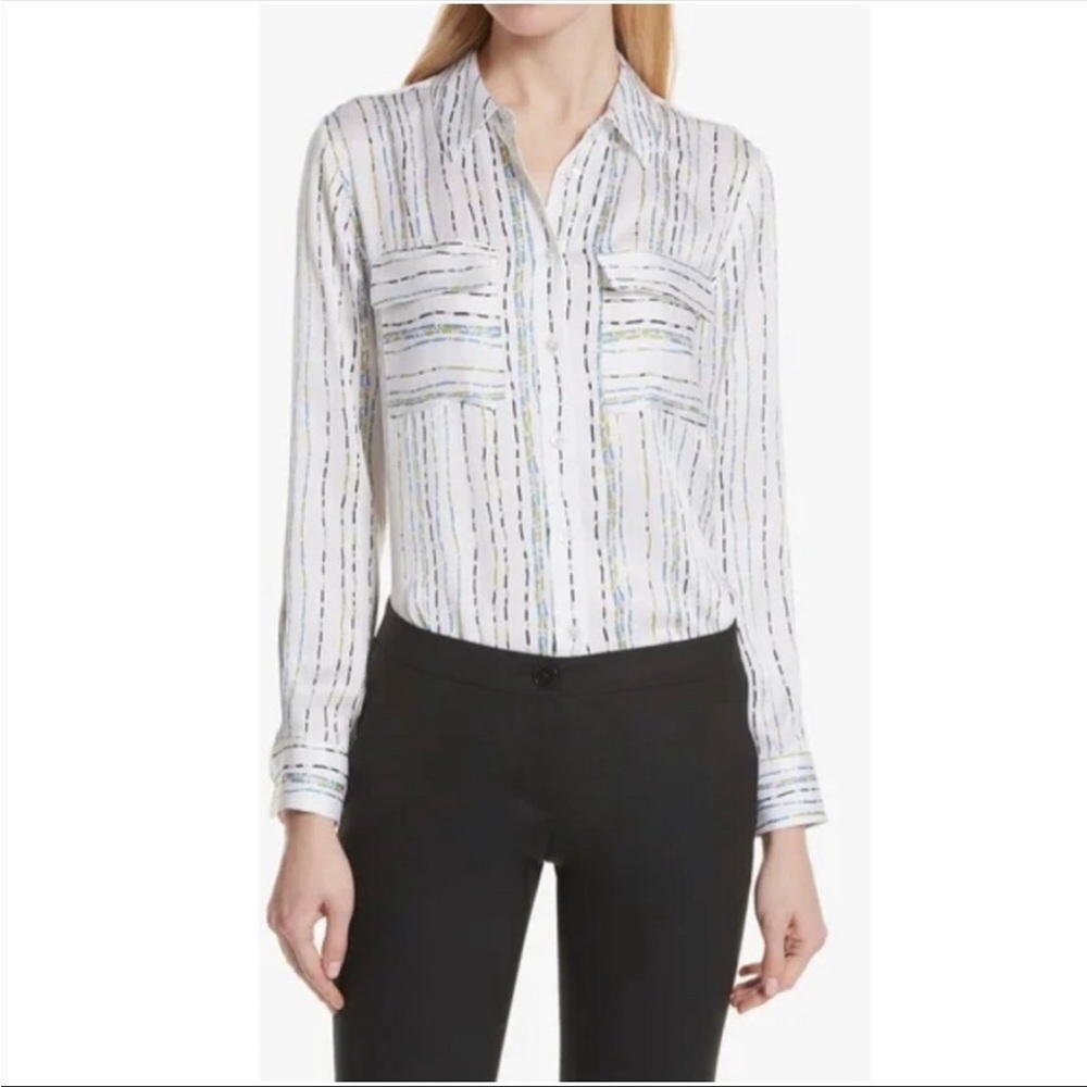 Equipment Femme slim signature stripped silk shirt size S